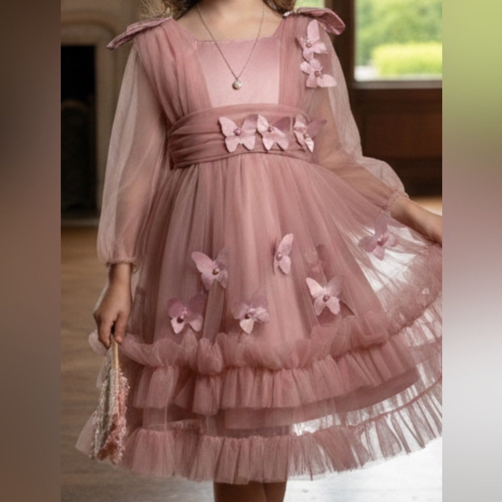 Elegant Pink Tulle Kids Dress